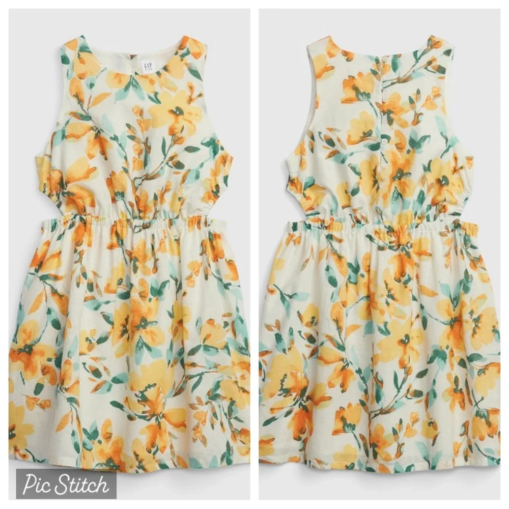 NWOT Gap Kids Linen Cotton Summer Floral Print Cutout Dress size 14-16
